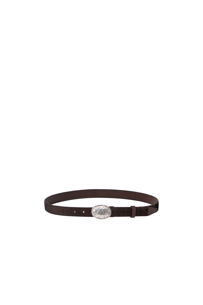 Textured calfskin belt with braided metal buckle, Alternate, color, Rust Brown