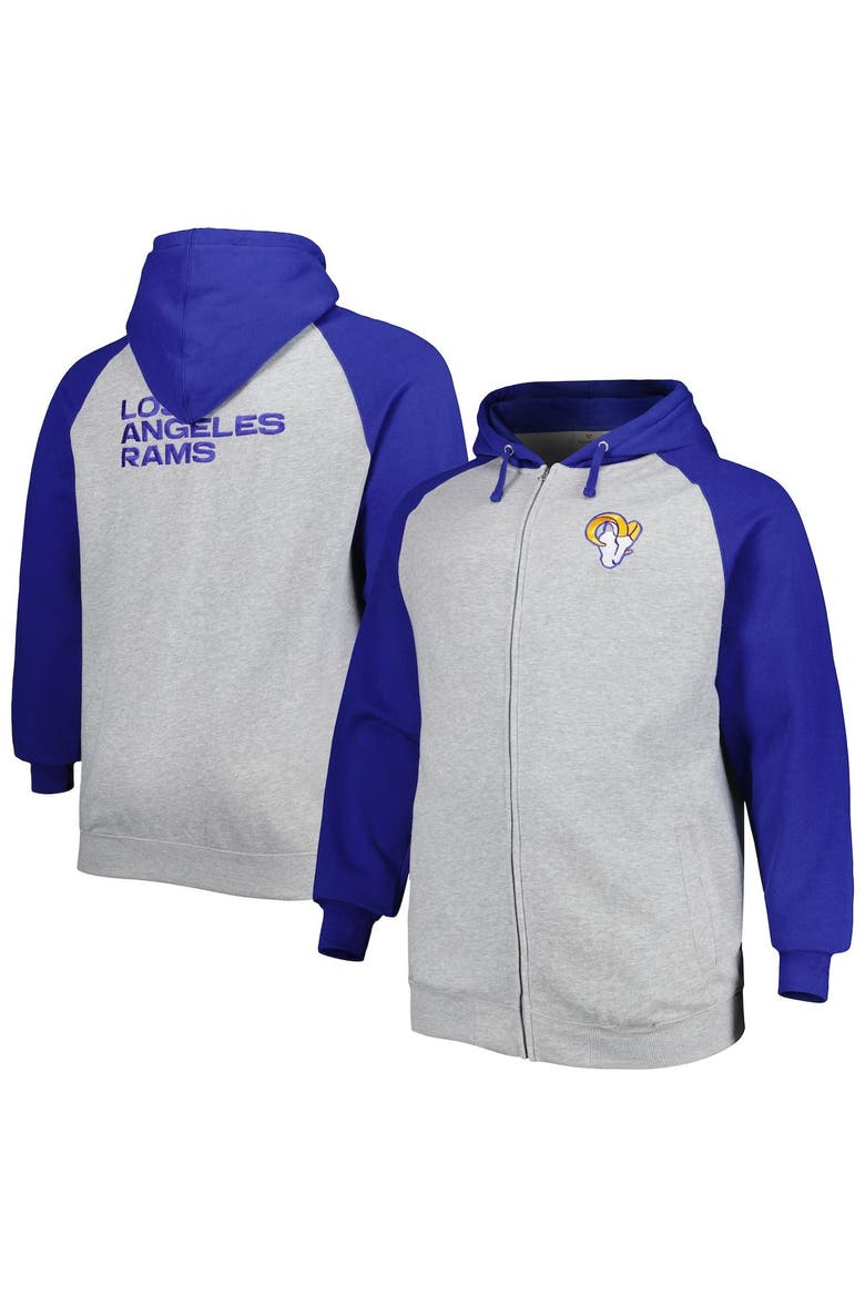 Men's Heather Gray Los Angeles Rams Big & Tall Fleece Raglan Full-Zip Hoodie Jacket, Main, color, Heather Gray