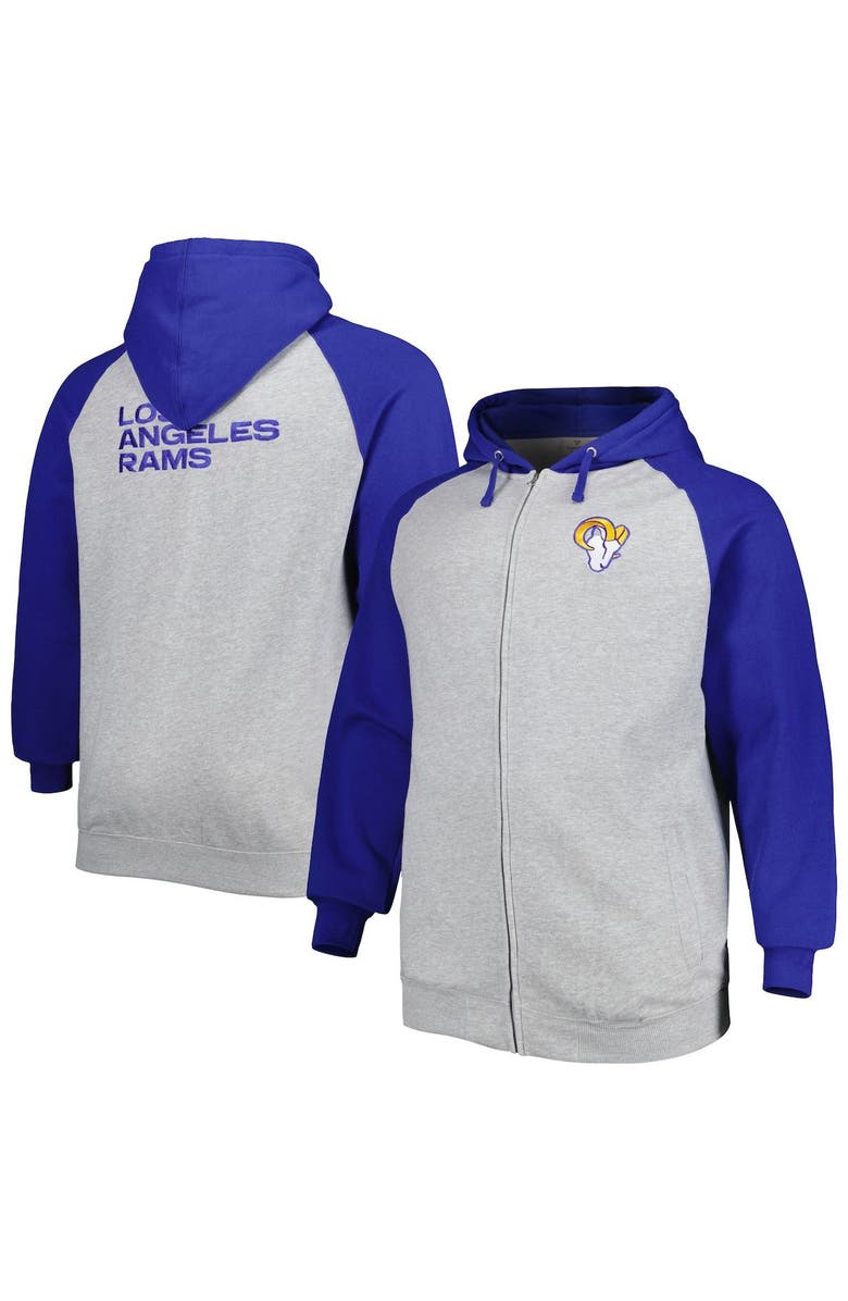 PROFILE Men's Heather Gray Los Angeles Rams Big & Tall Fleece Raglan Full-Zip Hoodie Jacket, Main, color, Heather Gray