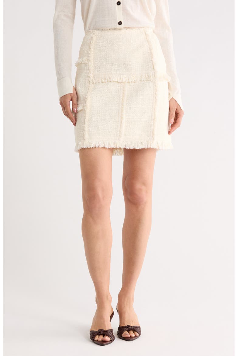 Hand Fringed Patchwork Bouclé Tweed Miniskirt, Main, color, CLOUD
