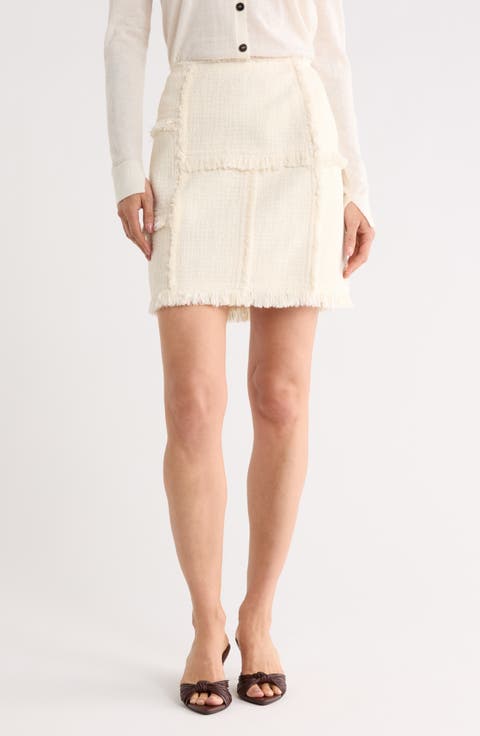 Hand Fringed Patchwork Bouclé Tweed Miniskirt