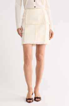 Lafayette 148 New York Hand Fringed Patchwork Bouclé Tweed Miniskirt