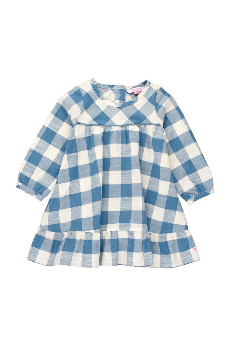Toddler Girls Long Sleeve Ruffle Hem Dress, Main, color, Countryside Blue Plaid