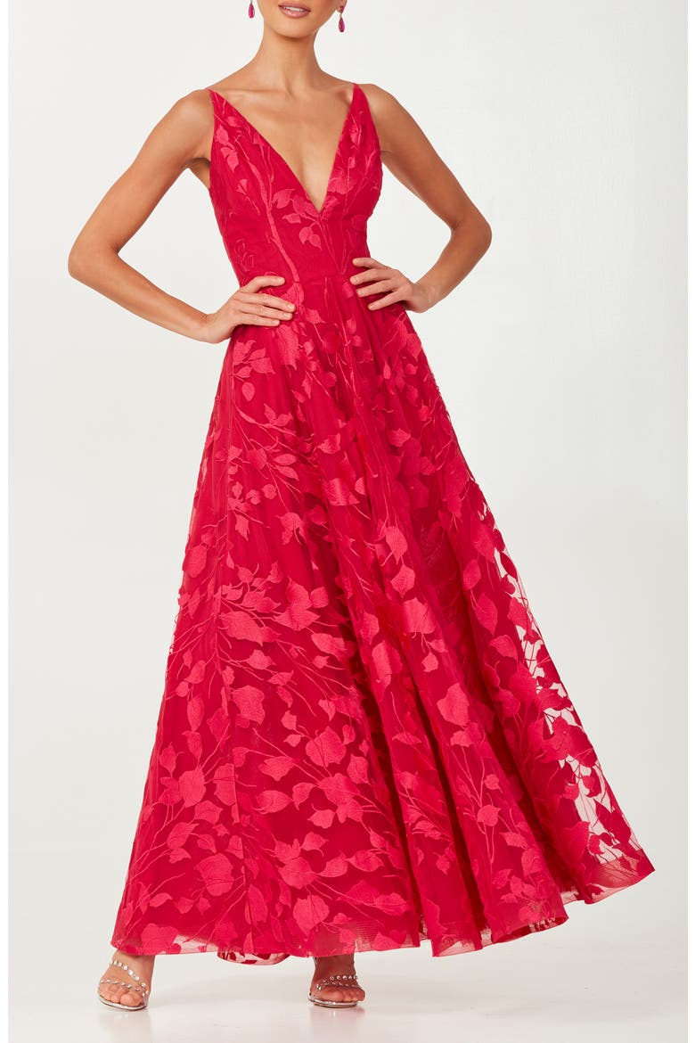 Karolina Embroidered Gown, Main, color, FUCHSIA/ RED