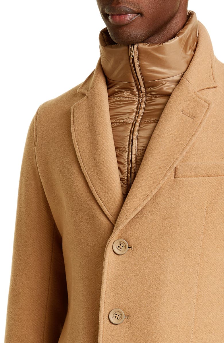 Herno Diagonal Weave Wool Overcoat with Removable Bib, Alternate, color,