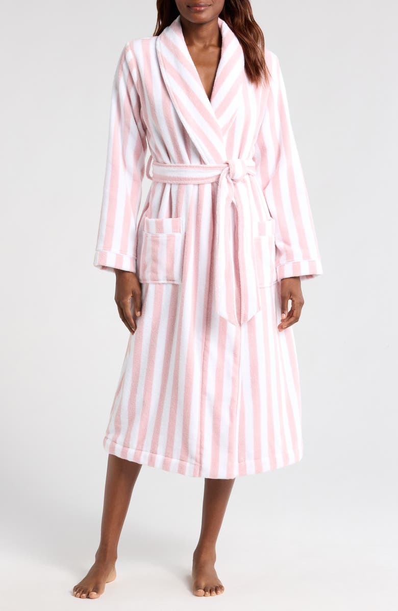 Nordstrom Stripe Hydrocotton Terry Robe, Main, color, Pink Peachskin- White Stripe