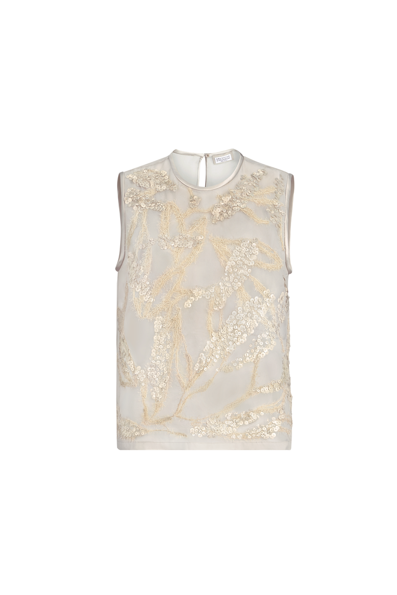 Top with dazzling seabed embroidery, Alternate, color, Beige