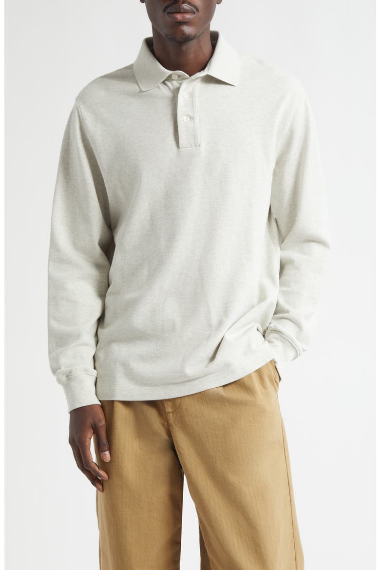 Long Sleeve Cotton Piqué Polo, Main, color, LIGHT HEATHER