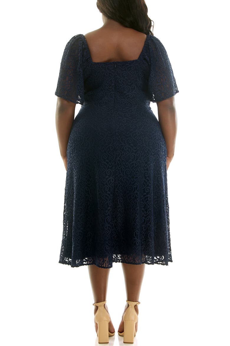 Lace Flutter Sleeve Midi Dress, Alternate, color, NAVY