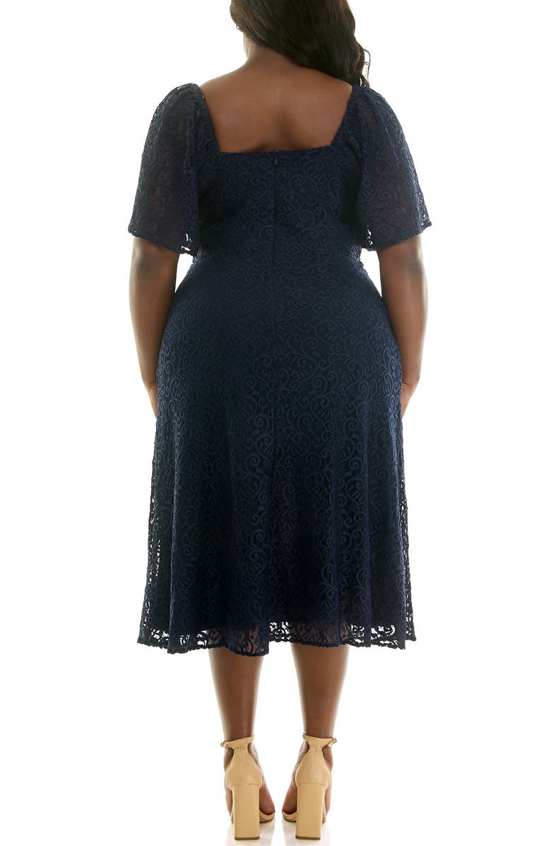 Nina Leonard Lace Flutter Sleeve Midi Dress, Alternate, color, Navy