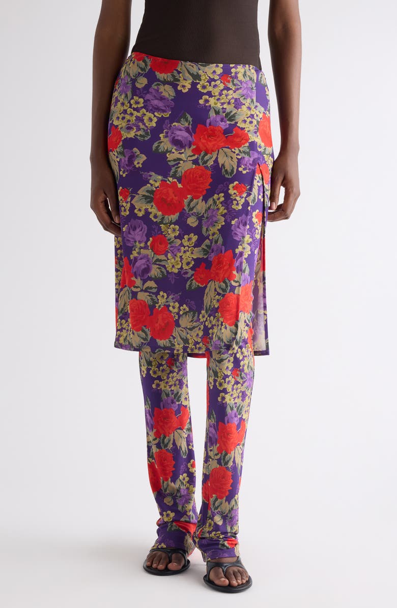 Acne Studios Floral Layered Knit Pants, Main, color, Multi Purple