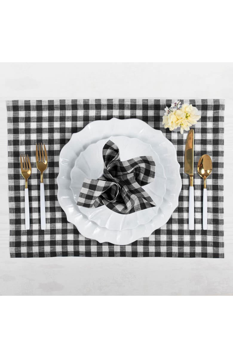 Solino Home Linen Dinner Napkins - Gingham Check, 20" x 20" Inch, Alternate, color, Black