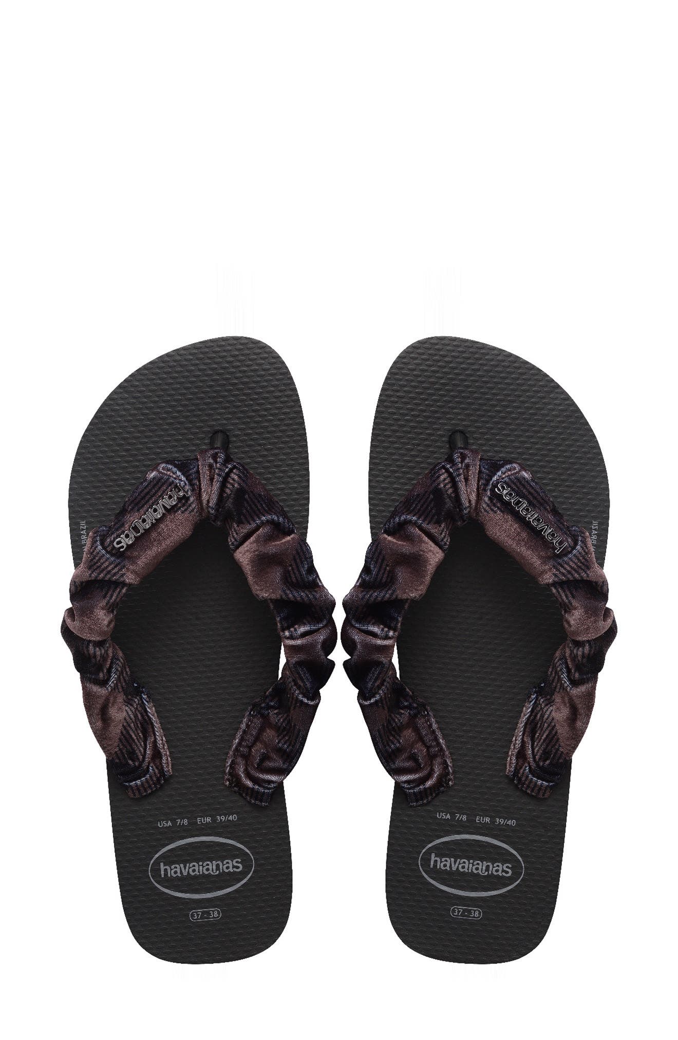 Top Scrunchie Flip Flop, Alternate, color, BLACK