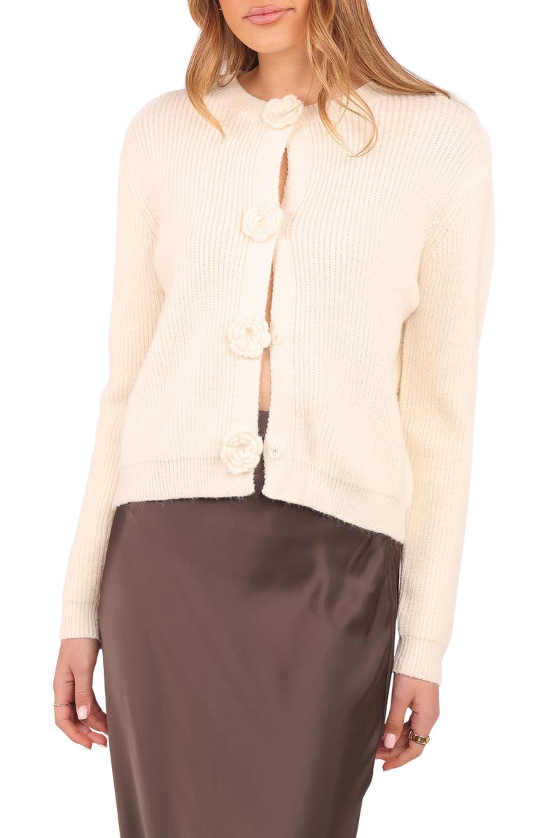 Petal & Pup Jones Rosette Cardigan, Main, color, Cream