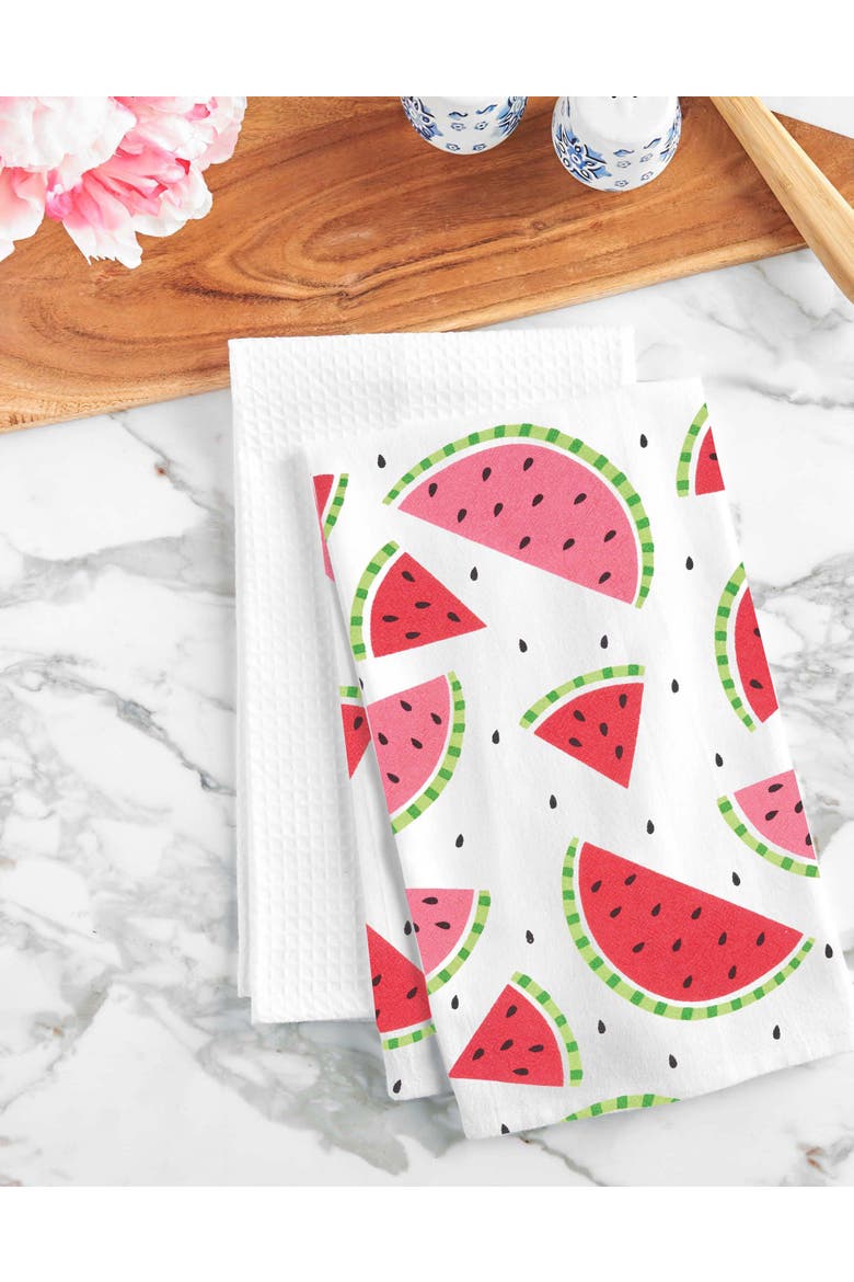 Watermelon Bite Slice Cotton Kitchen Towel, Alternate, color, Red