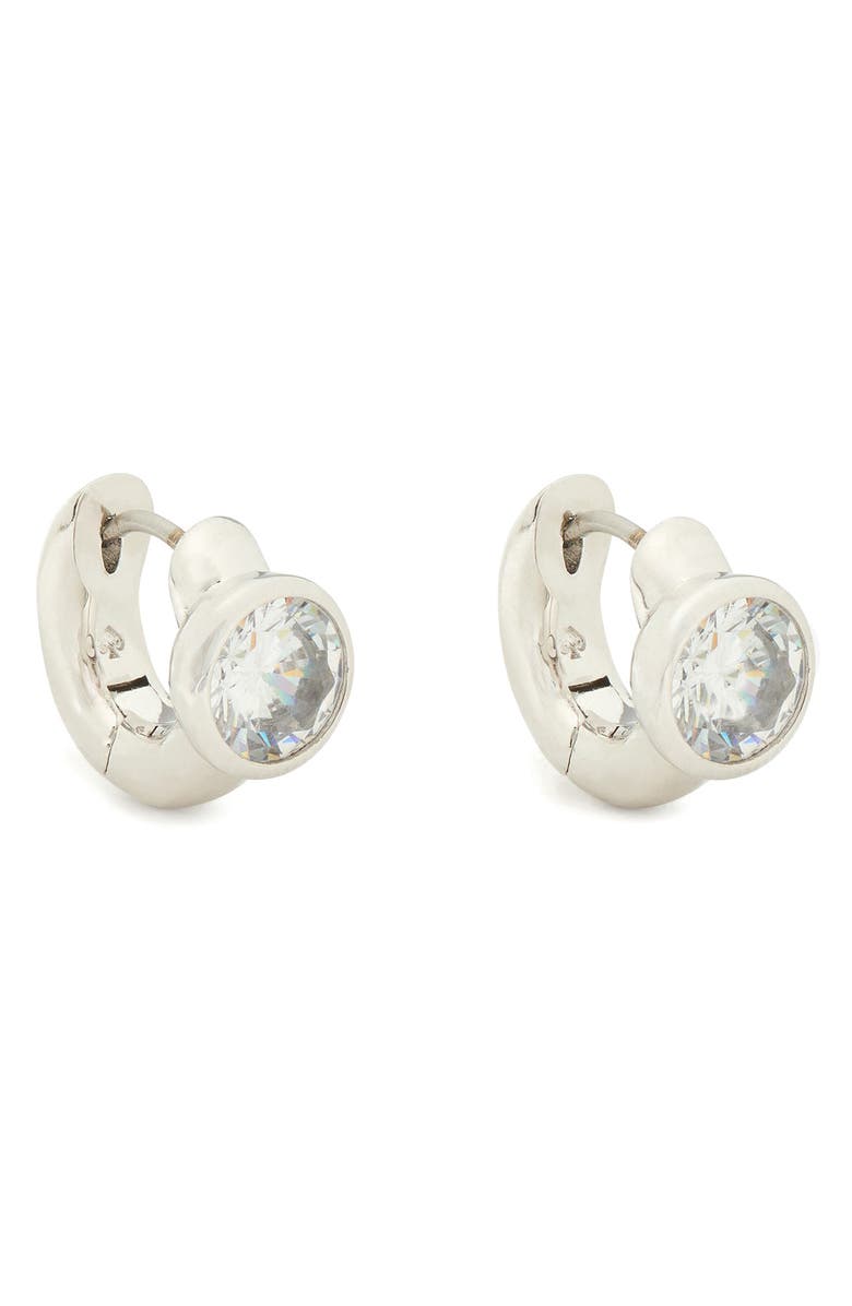 Kate Spade New York keep sparkling huggie hoop earrings, Main, color, Clear/ Silver.