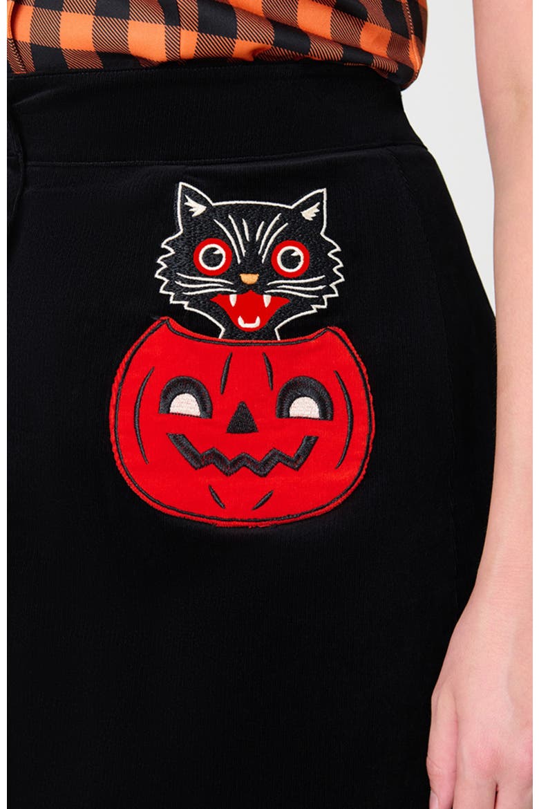 1960's Corduroy Mini Skirt, Alternate, color, Black Cat & Pumpkin