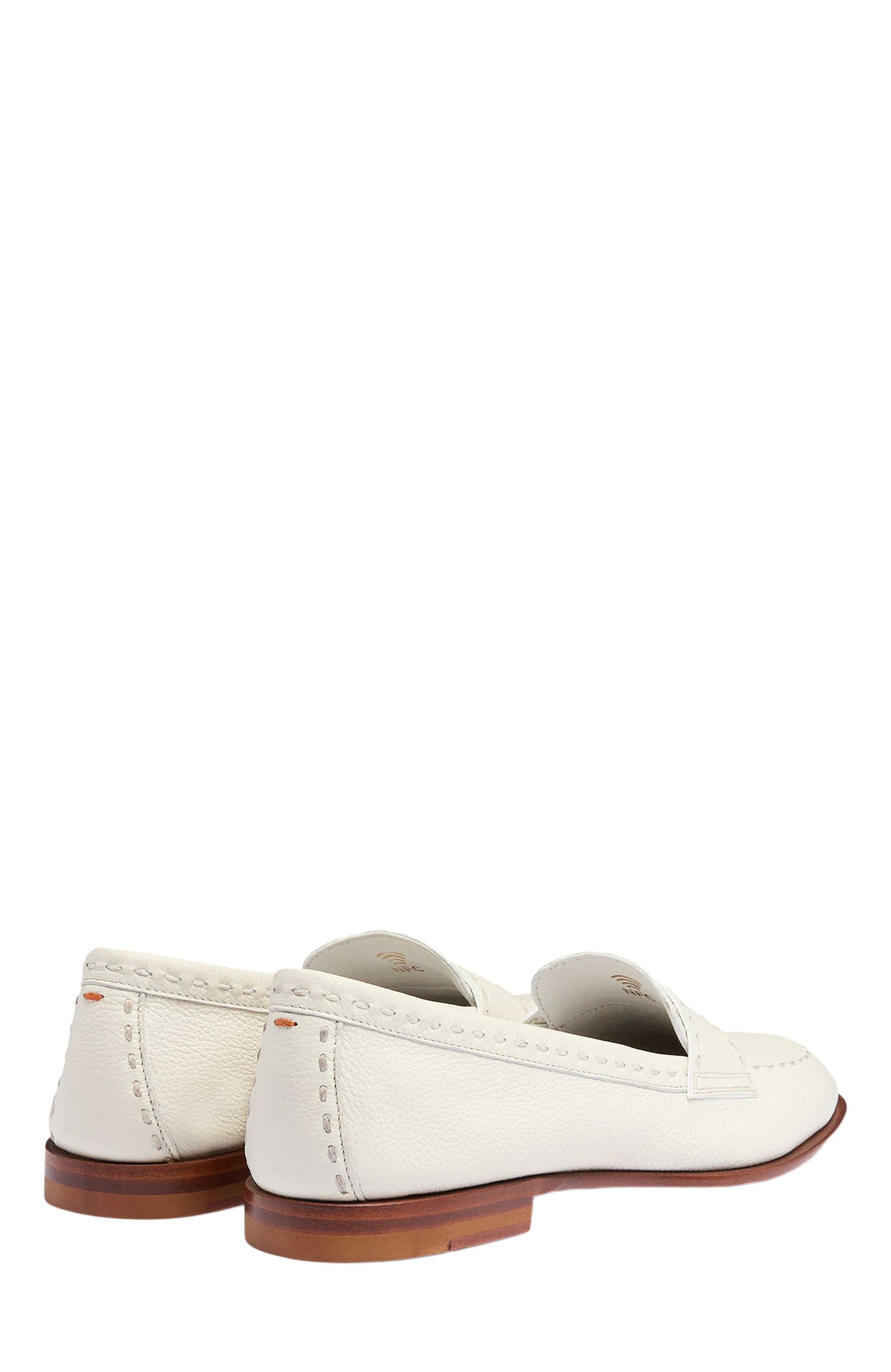Santoni Women's tumbled leather penny loafer, Alternate, color, White