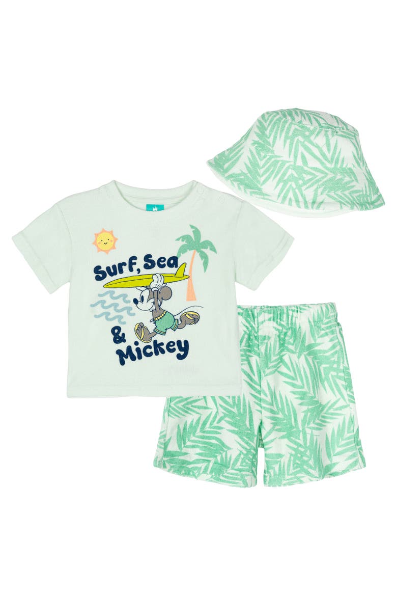 Mickey Mouse T-Shirt Shorts and Bucket Hat Set, Main, color, Mint Green Mickey
