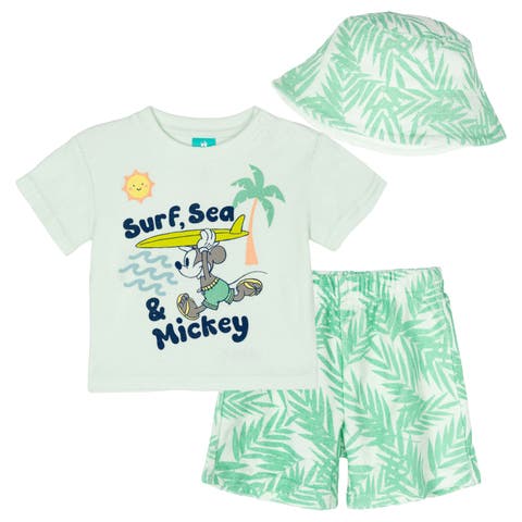 Mickey Mouse T-Shirt Shorts and Bucket Hat Set