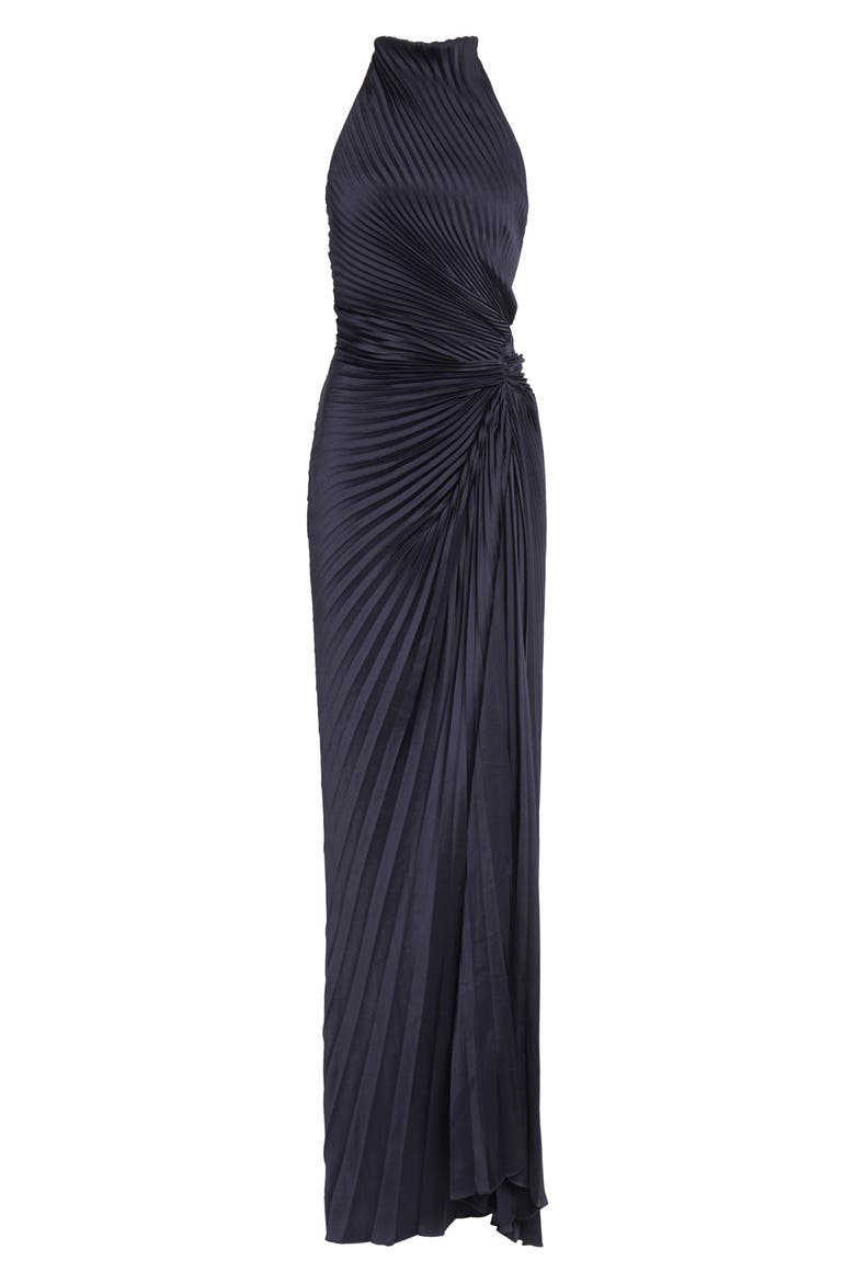 Romy Pleated Halter Gown, Alternate, color, NIGHT BLUE