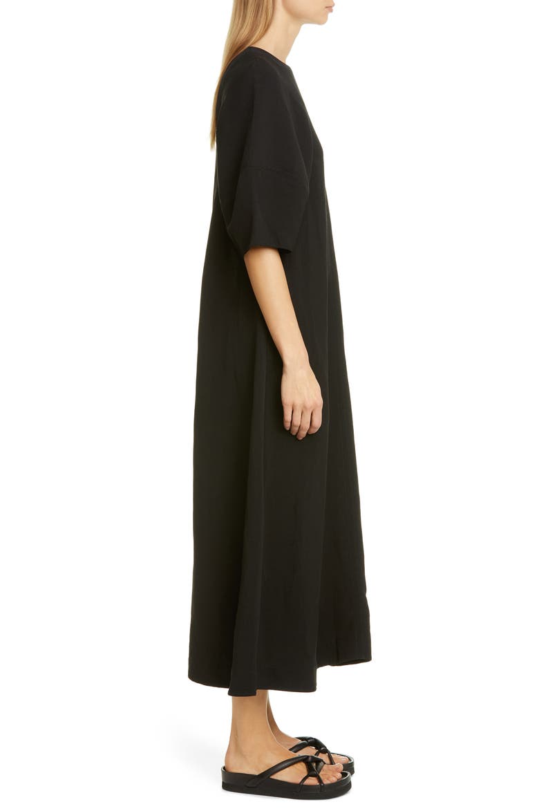 Puff Sleeve Midi Dress, Alternate, color, BLACK