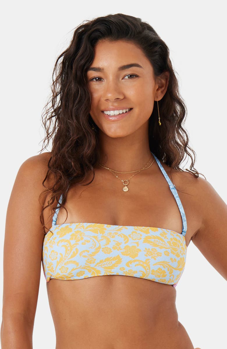 Roxy Tapestry Patchwork Bandeau Bikini Top, Alternate, color, Blue Multi