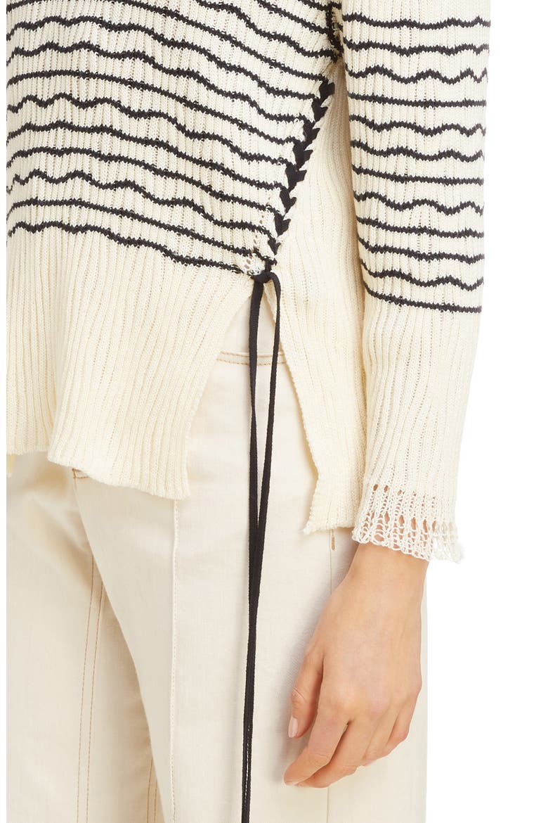 Side Tie Stripe Ribbed Sweater, Alternate, color, SEEDPEARL BEIGE