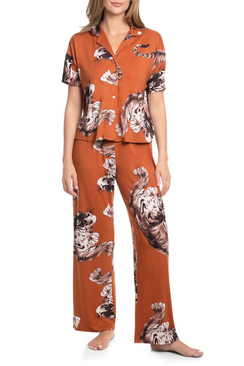 Bowie Tiger Knit Pajamas, Main, color, RUST