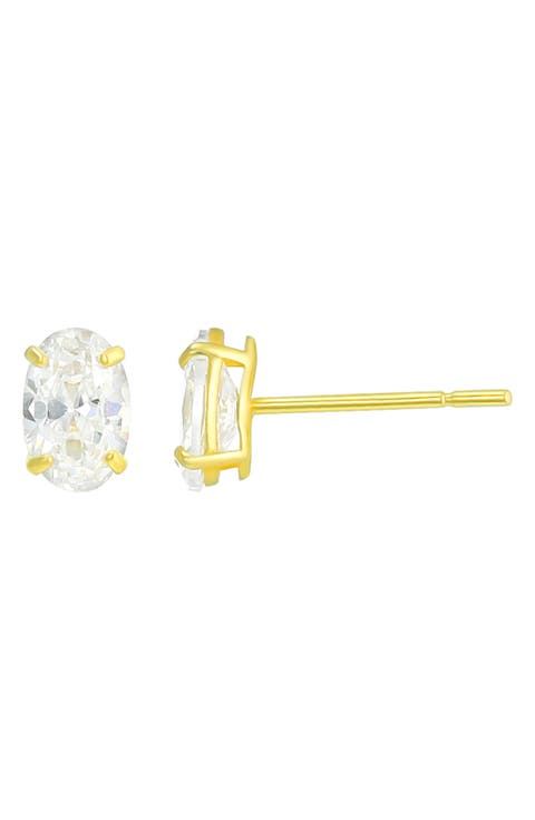 14K Gold Oval Cut CZ Stud Earrings