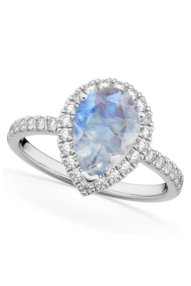 Pear Cut Halo Moonstone & Diamond Engagement Ring 14K, Main, color, 2.51ct/White Gold