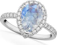 ALLUREZ Pear Cut Halo Moonstone & Diamond Engagement Ring 14K