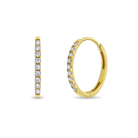 14k Clear Cubic Zirconia Encrusted Hoop Earrings