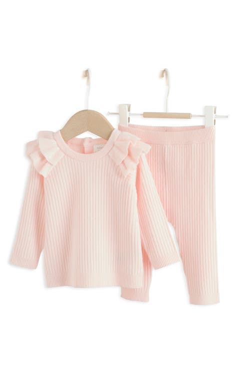Kids' Ruffle Shoulder Rib Knit Top & Leggings Set