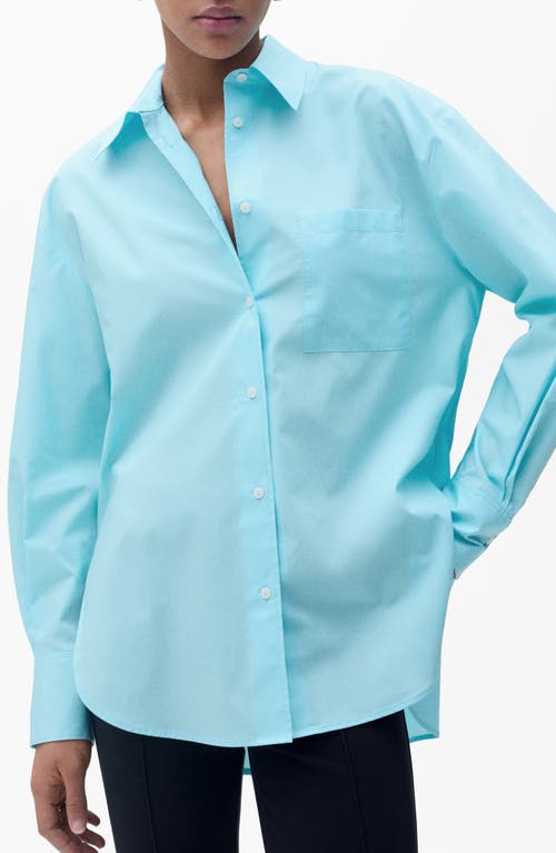 Shop Mango Oversize Poplin Button-up Shirt In Blue