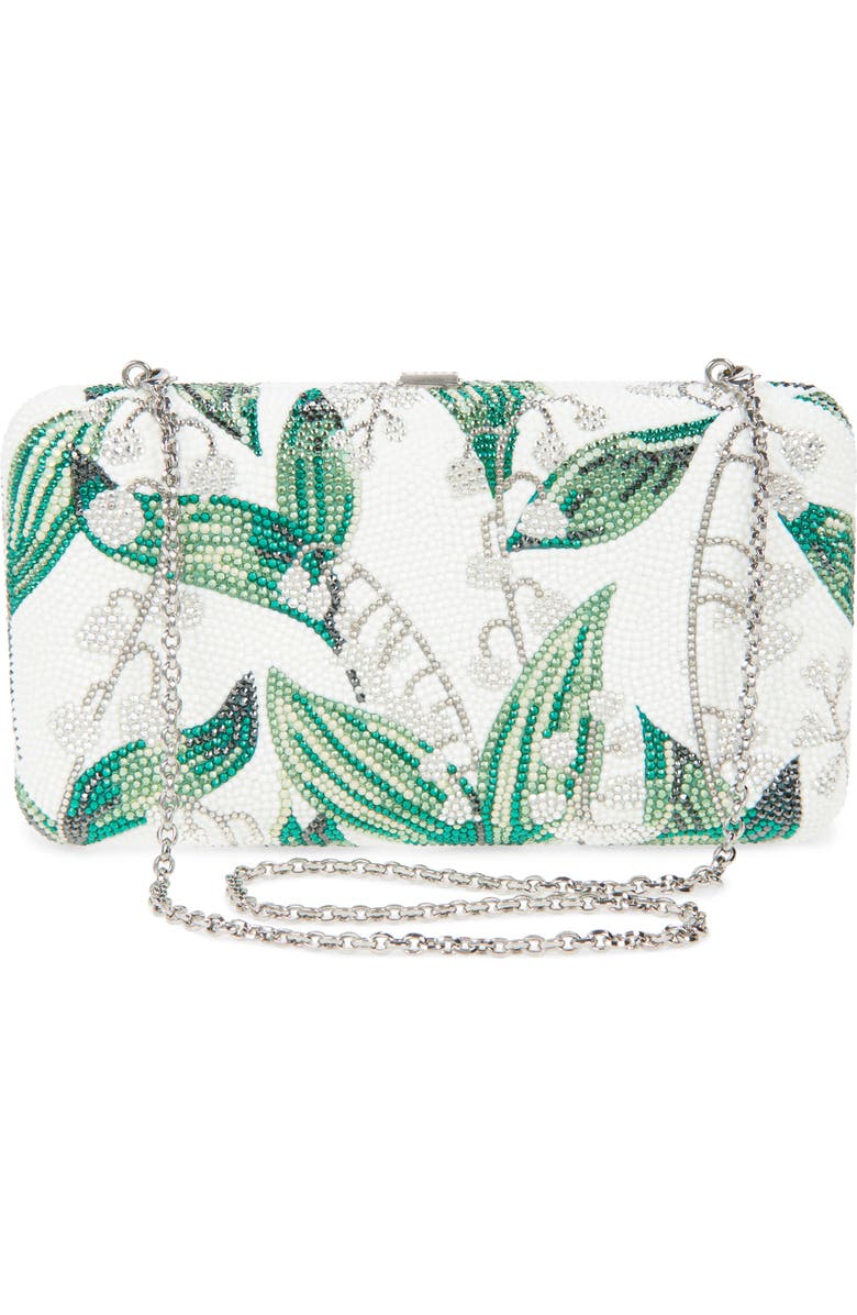 JUDITH LEIBER COUTURE Lily Belles Crystal Embellished Clutch, Alternate, color, Silver Chalk Multi