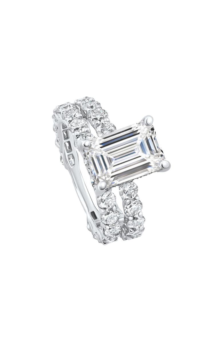 Bliss Diamond Certified 7.74Ct Emerald Diamond Side Halo Engagement Ring Set 14k Lab Grown, Main, color,