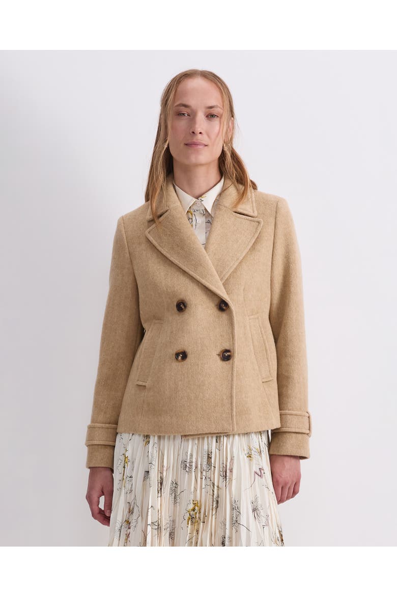 Wool-Blend Pea Coat, Alternate, color, Tan