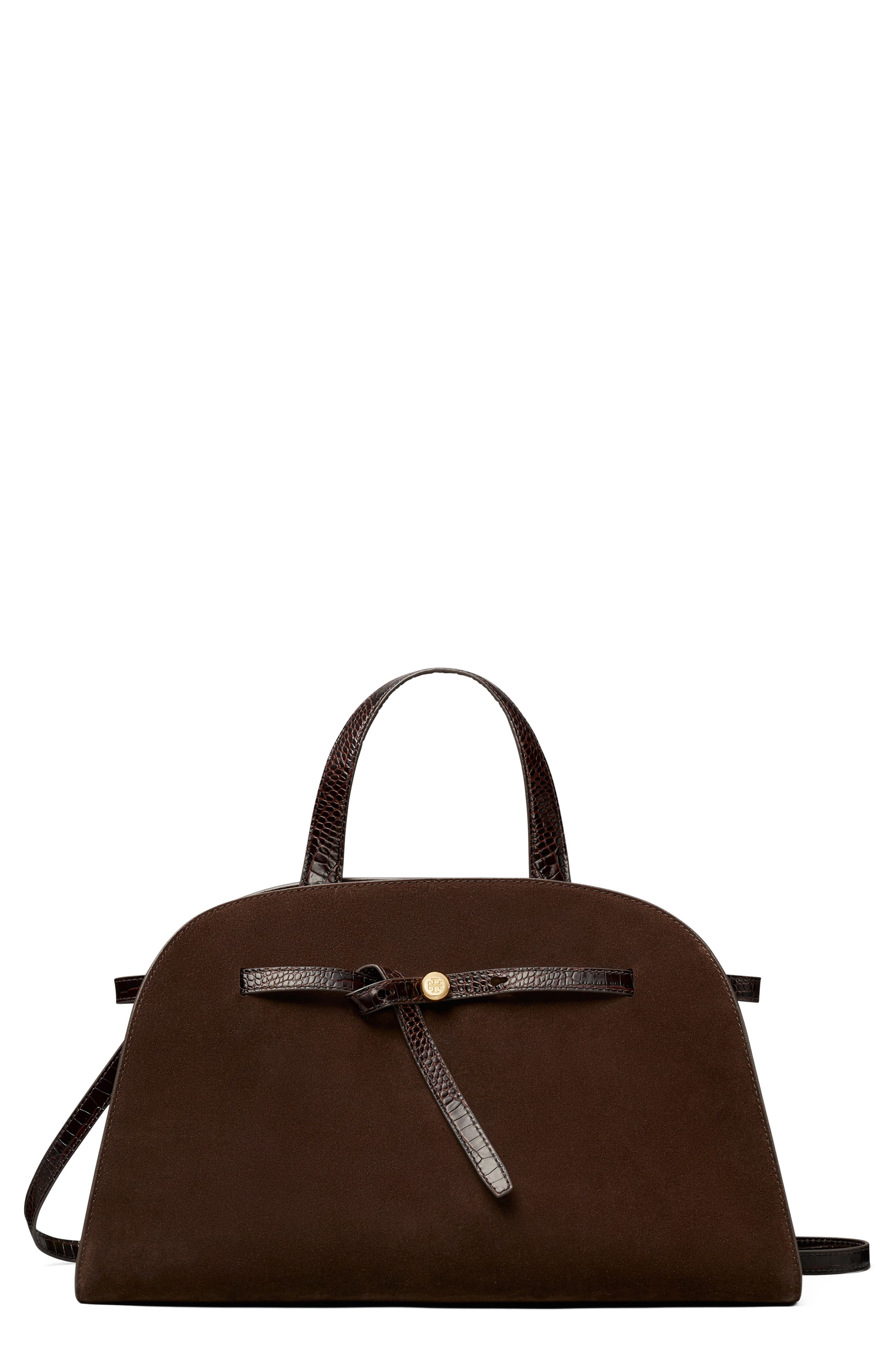 Romy Suede Leather Bauletto, Main, color, DARK COCOA
