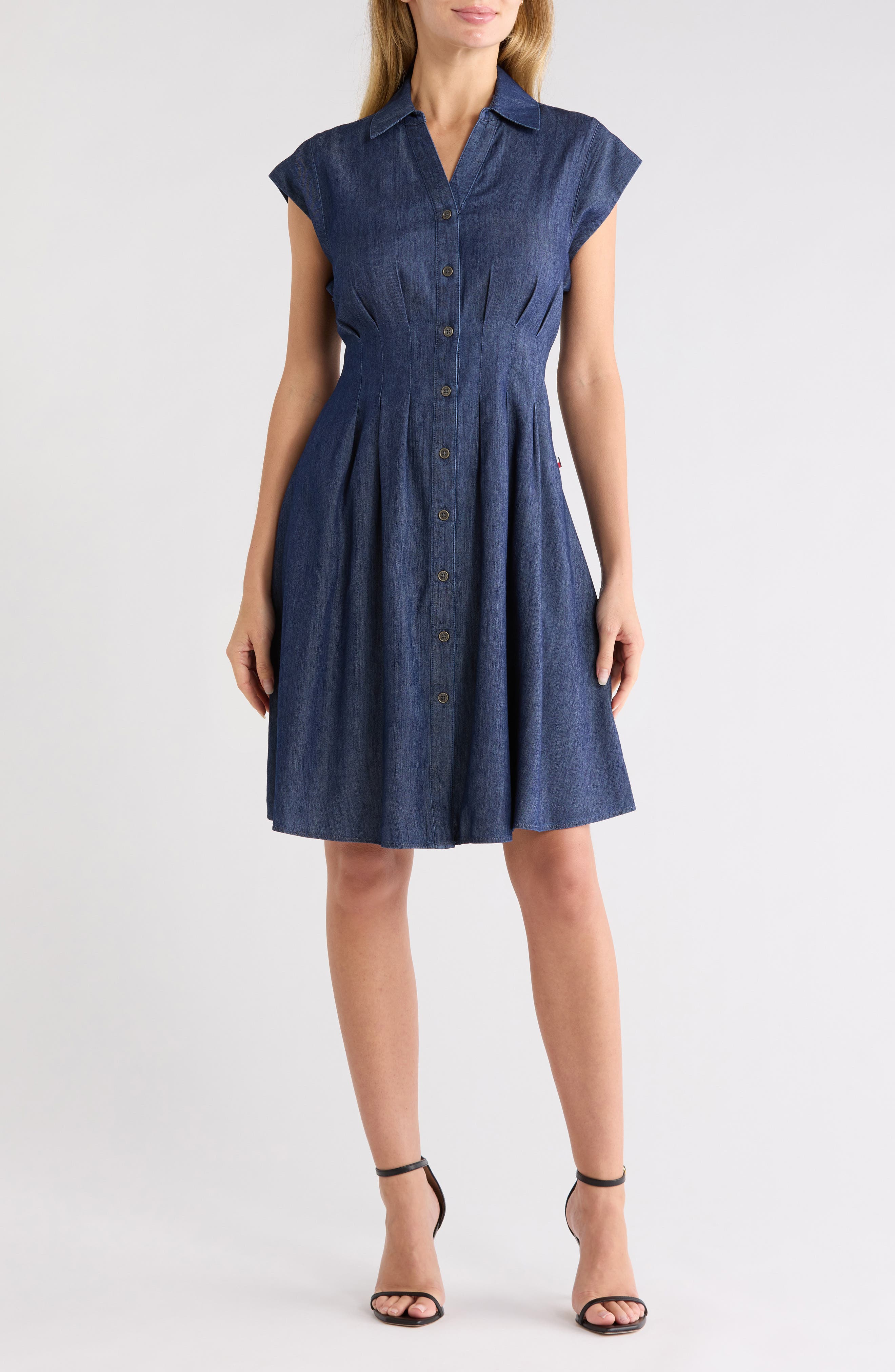 Button Front Chambray Shirtdress