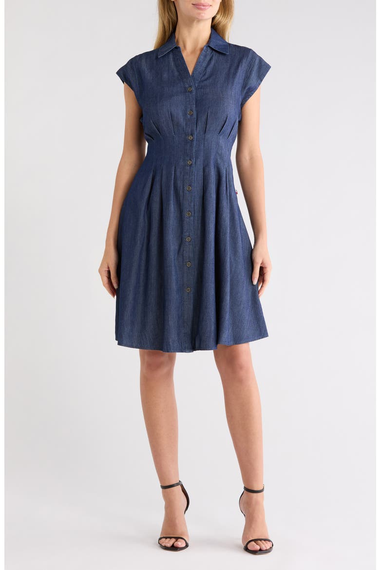 Button Front Chambray Shirtdress, Main, color, DARK WASH