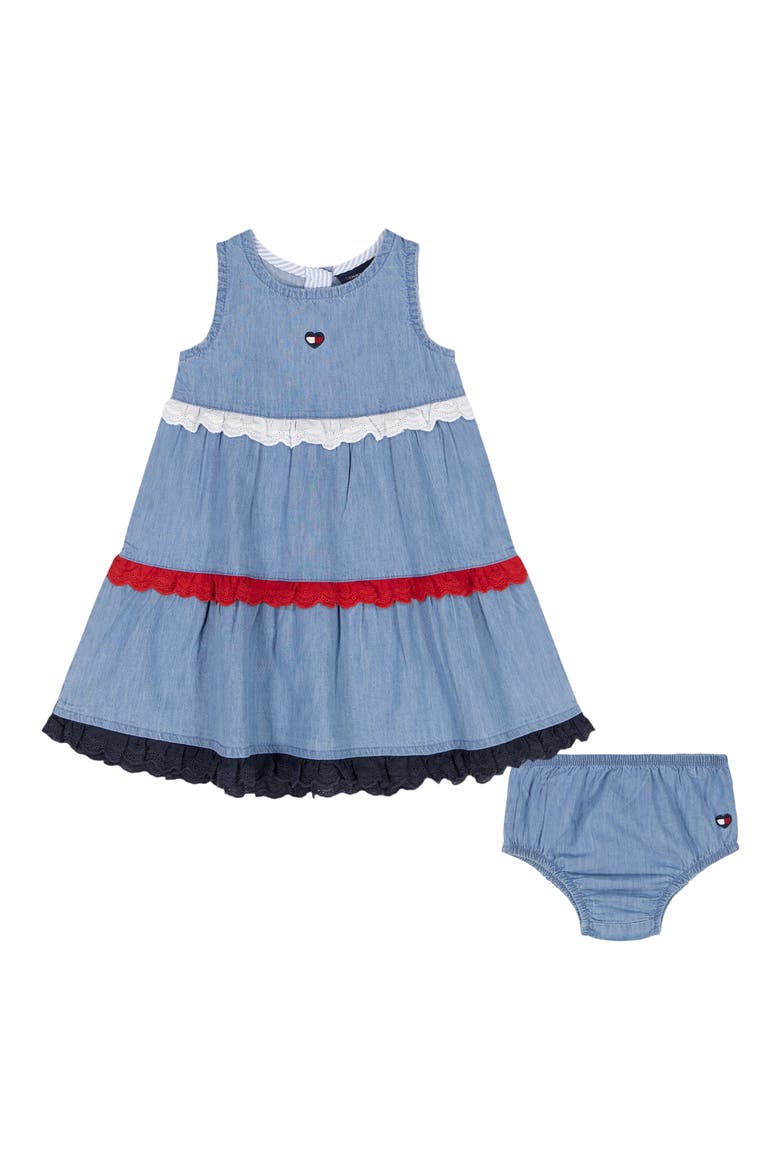 Tiered Denim Dress & Bloomers, Main, color, BLUE