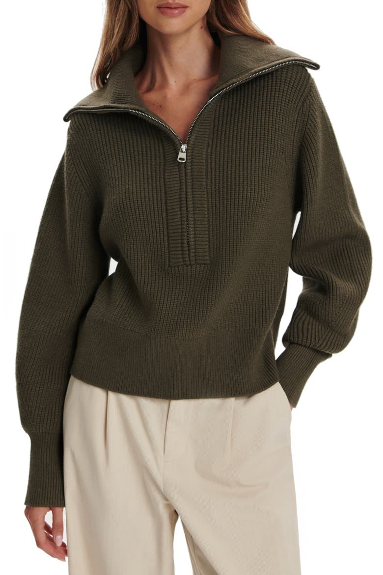 Maura Rib Half Zip Sweater, Main, color, OLIVE NIGHT