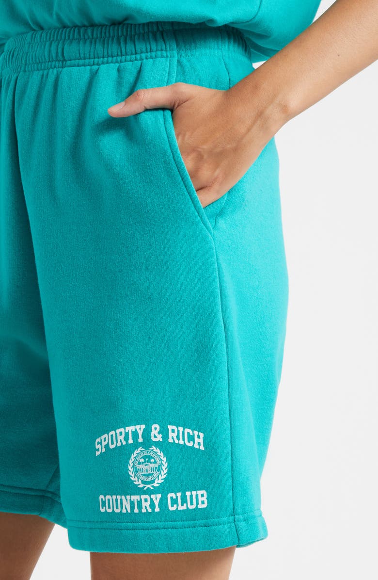 Sporty & Rich Varsity Crest Gym Shorts, Alternate, color, Spring Green