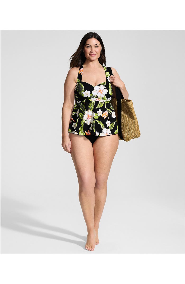Lands' End Sweetheart Fauxkini One Piece, Alternate, color, Hibiscus Floral/Black
