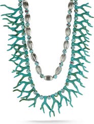 CHLOE AND MADISON Silver Plated Double Layer Statement Necklace