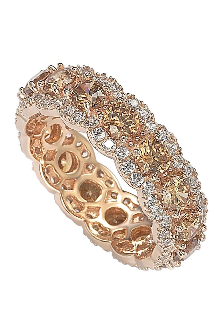 Rose Sterling Silver Champagne & White Cubic Zirconia Eternity Band Ring, Alternate, color, BROWN