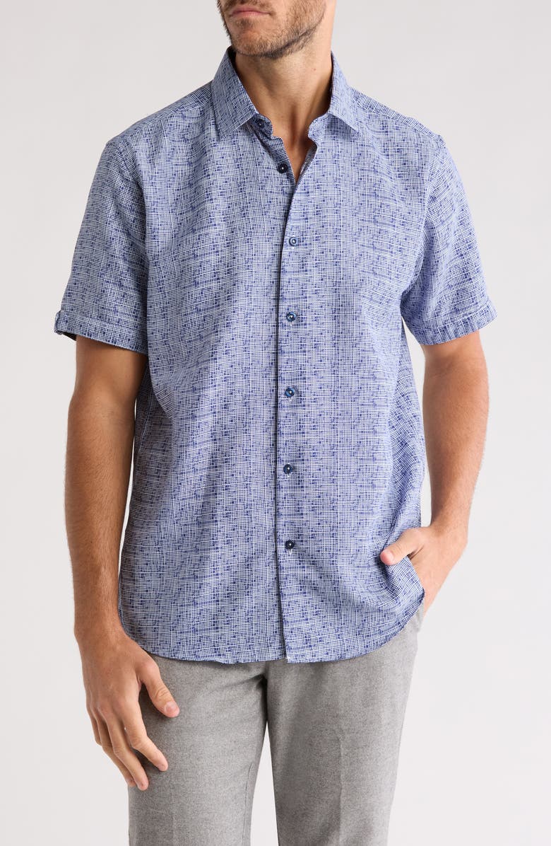T.R. PREMIUM Print Short Sleeve Woven Button-Up Shirt, Main, color,