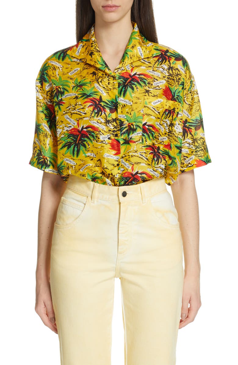 Roseanna Cuba Palm Print Silk Shirt, Main, color,