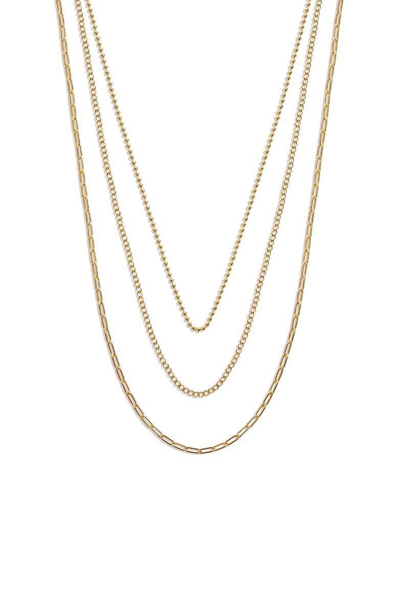 Triple Row Layered Chain Necklace, Alternate, color, GOLD